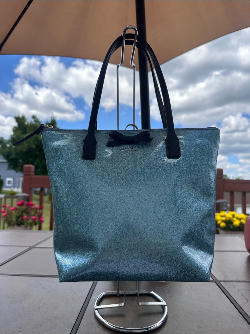 kate spade New York Mavis Street Jeralyn Small Tote Bag Lakesedge Blue Glitter